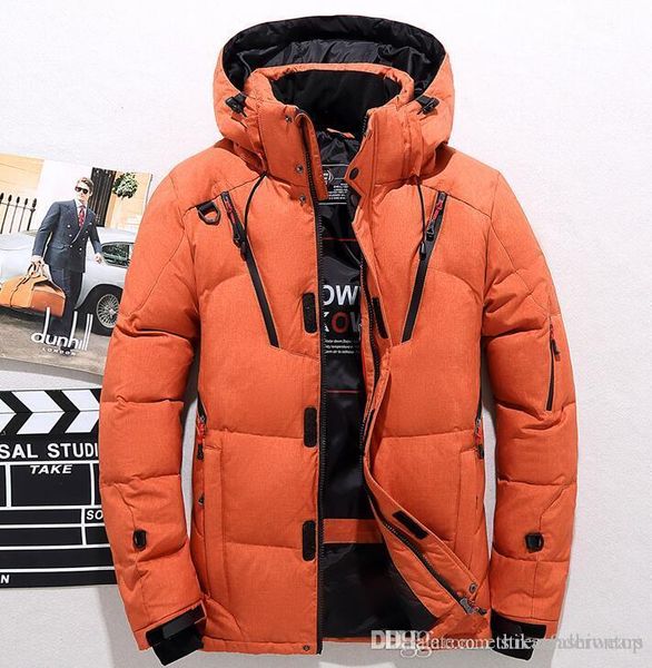 

мода мужчины повседневная утка вниз пальто мужские зимние толстые с капюшоном теплые куртки пальто молния дизайн одежды, Black