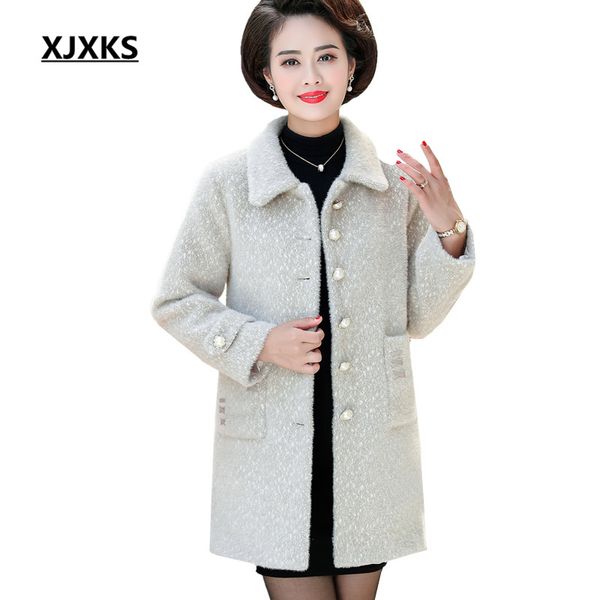 

xjxks high-end cashmere women long woolen coat 2019 winter new fashion lapel single-breasted women coat, Black