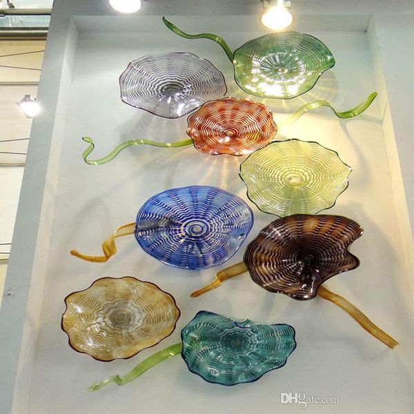 

100% hand blown wall decor glass plates murano art wall hanging custom colorful plate 8pcs for l hall decoration