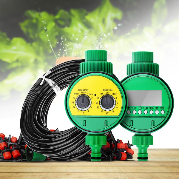 

2 choices 25m diy micro drip irrigation system plant self automatic watering timer garden hose kits with adjustable dripper