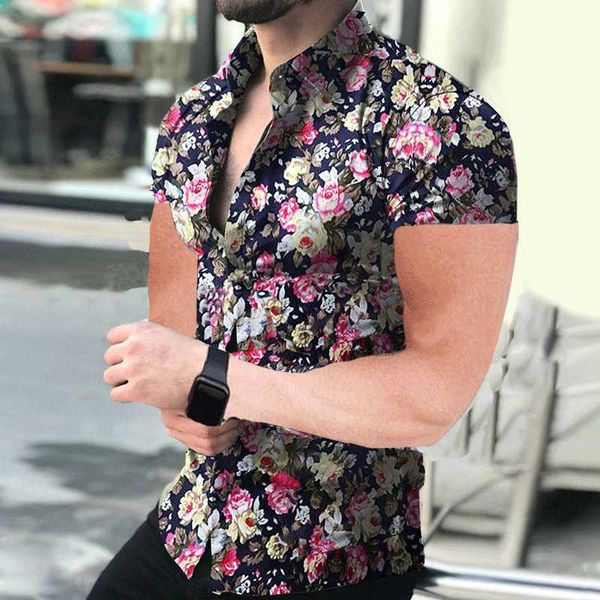 

summer shirts men's casual slim floral prints short sleeve male larpel stand collar button-down shirt, White;black