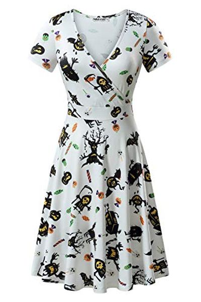 

msbasic short sleeve wrap v neck casual a line halloween dress, Black;gray