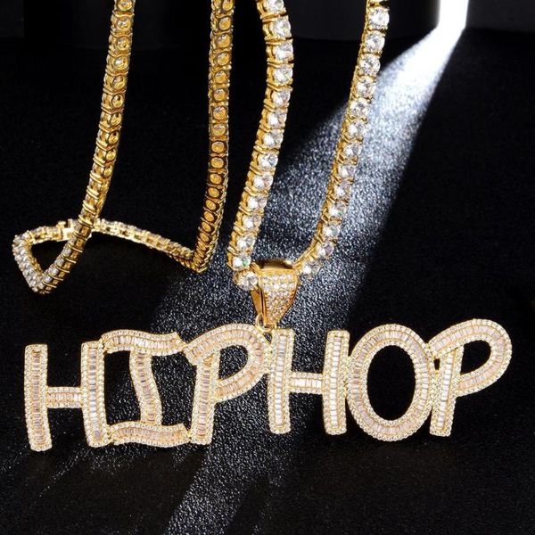 

custom name number baguette letters pendant gold color charm zirconia men's hip hop necklace chain rock jewelry, Silver
