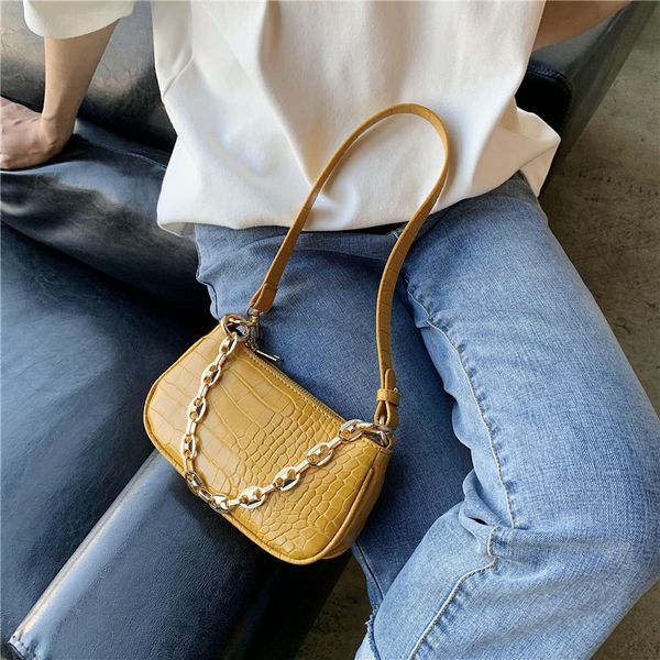 

fashion crocodile pattern baguette bags pu leather shoulder bags for women chain design hand bag female travel