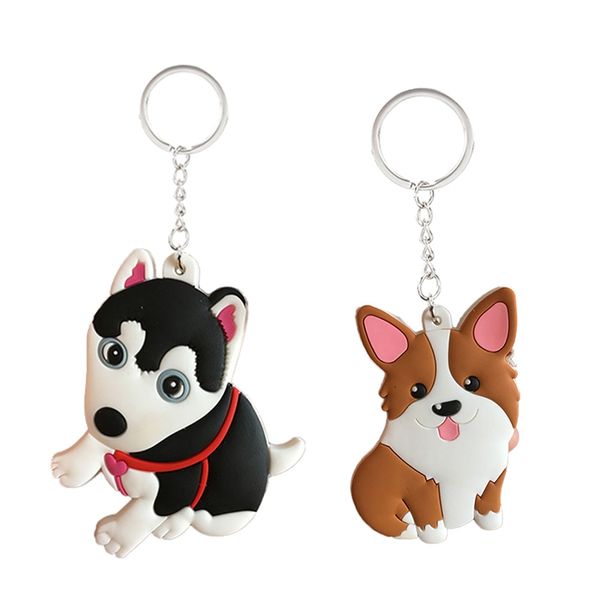 

pvc double-face shiba inu keychain cute key ring for women siberian husky keychain dog key chain portachiavi bag charm, Silver