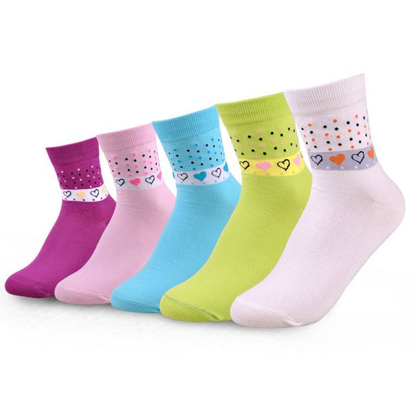 

socks & hosiery 5 pairs/lots cute women cotton female brand ladies heart dot candy colors sock, Black;white