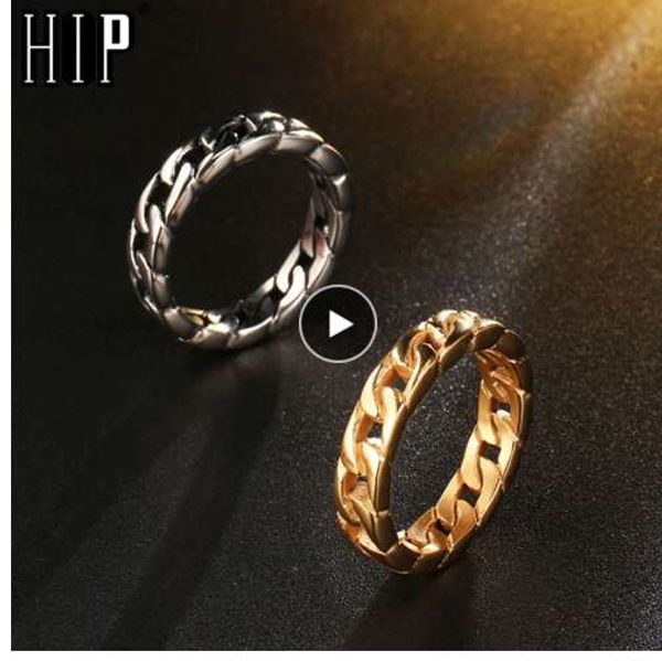 

hip hop cuban chain ring gold color stainless steel wedding rings for men jewelry us size 8-12 dropshipping, Golden;silver