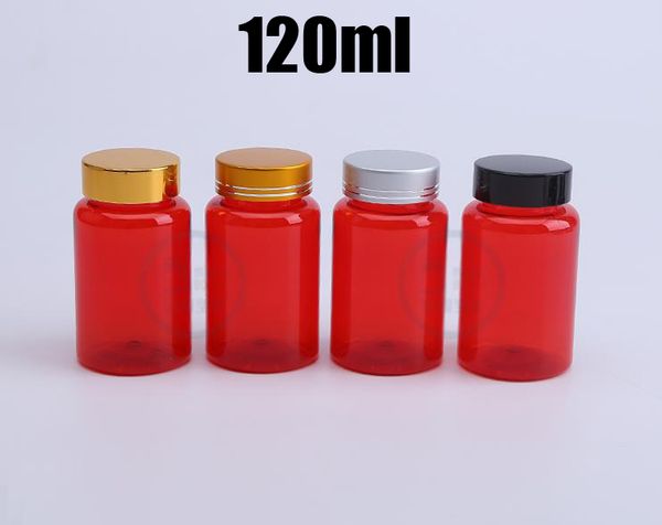 100 PCS 120 ml PET Cor Vermelha Translúcida Garrafas, Garrafas De Amostra, Garrafas De Cápsula De Plástico, Garrafas Vazias 4 Cores Caps