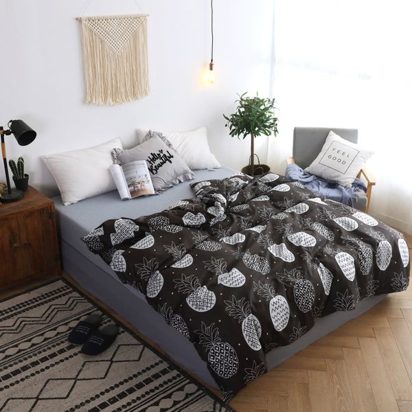 

fashion black pineapple printed duvet cover soft quilt cover with zipper 150*200cm,180*220cm,200*230cm,220*240cm size bedspreads