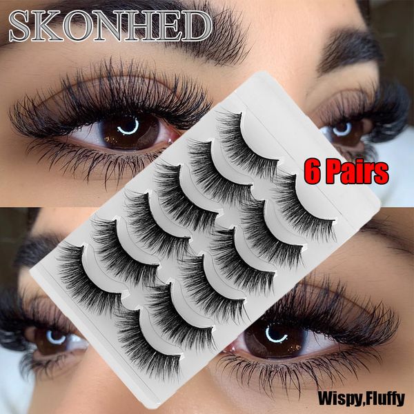 

new design 6 pairs/box 3d faux mink hair false eyelashes natural long wispy fluffy handmade eyelashes eye extension makeup tool