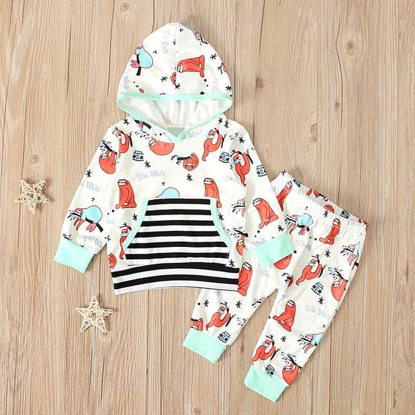 

cute infant newborn baby girl clothes hooded sweatshirt print pants 2pcs outfit cotton baby tracksuit set 0-3t, White