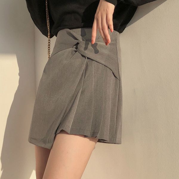 

fashion sash stitching fold mini women's skirt new casual street lady skirt solid color fashion mini woman jupe femme, Black