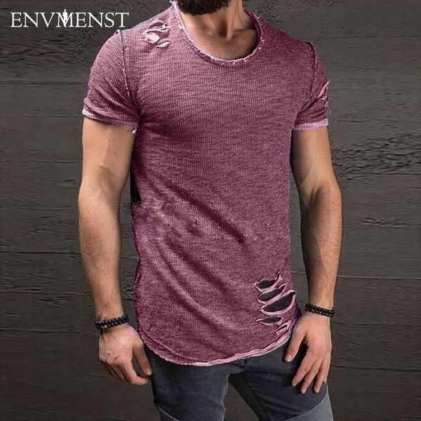 

o-neck cotton men 's t shirt vintage ripped hole hip hop t -shirt men fashion casual tee men mineral washed activewears elegant, White;black