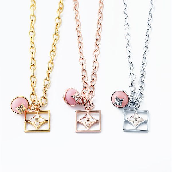 

pink round flower with diamond necklace hollow flower designer necklace simple and exquisite women's necklace designer jewelry, Silver