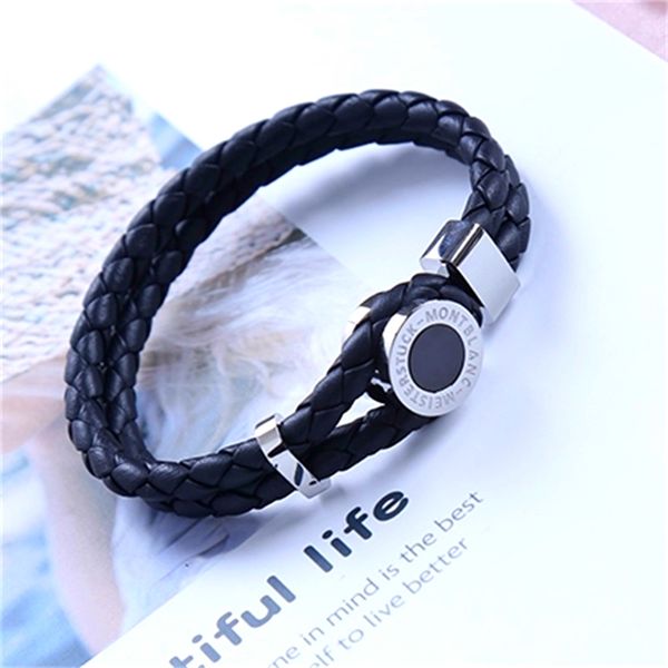 

luxury black woven leather bracelets with mb branding french men man jewelry charm bracelets as birthday valentine's gift, Golden;silver