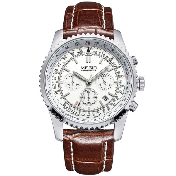 

casual men's business quartz watches luminous swatch for man leather strap analog wrist watch with calendar male relogio masculino, Slivery;brown