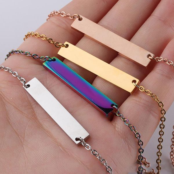 Nova branco Bar colar de pingente de aço inoxidável Colar de Ouro Rose Gold Silver em branco Bar pendente do encanto da jóia para o comprador Próprio Engraving