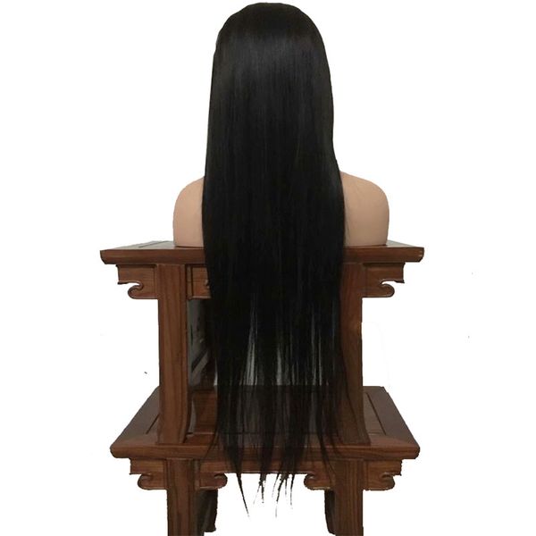 Longa cor preta natural preto cabelo humano lace peruca dianteira wi laço completo para afro-americanos mulher 12-26inch resistente ao calor