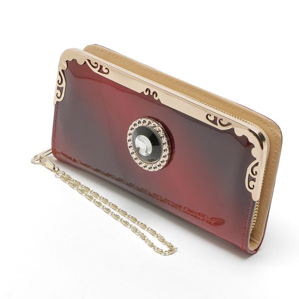 

women fashion luxurious diamond pu leather metal wristband zipper long wallet girls id card phone bag cash money clip coin purse, Red;black