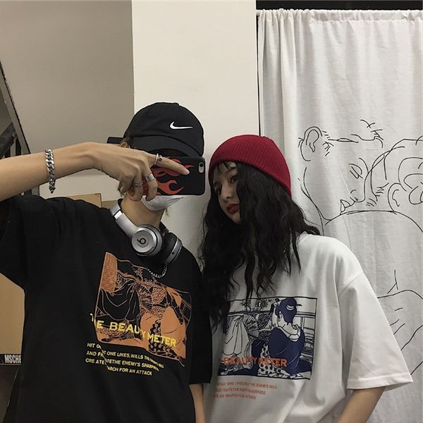 

2019 couple dress ins super fire all-match funeral series cec short-sleeved t-shirt women's wear formal dress, White