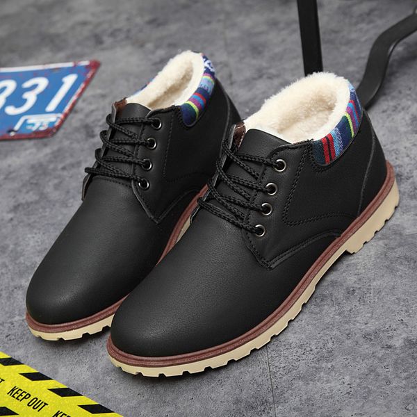 

hkxn winter new tube men's cotton boots middle-aged father plus velvet thick warm shoes casual non-slip cotton shoes y04, Black