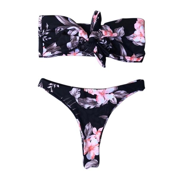 

printed bandeau bikini set swimsuit women bikini thong swimwear female halter bathing suit swimming wear