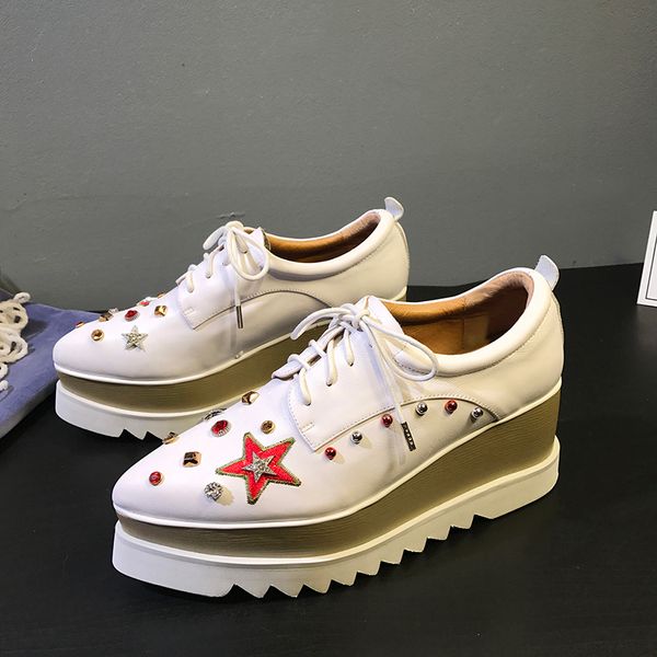 

women's genuine leather wedge platform oxfords crystal pointed toe female punk fashion casual shoes soft espadrilles shoes women, Black