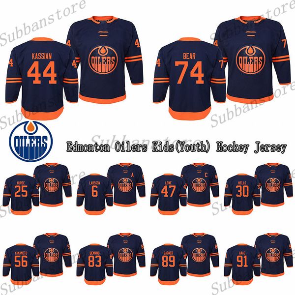 

custom youth edmonton oilers alternate premier navy jersey 74 ethan bear 44 zack kassian 25 darnell nurse 18 james neal hockey jerseys, Black;red
