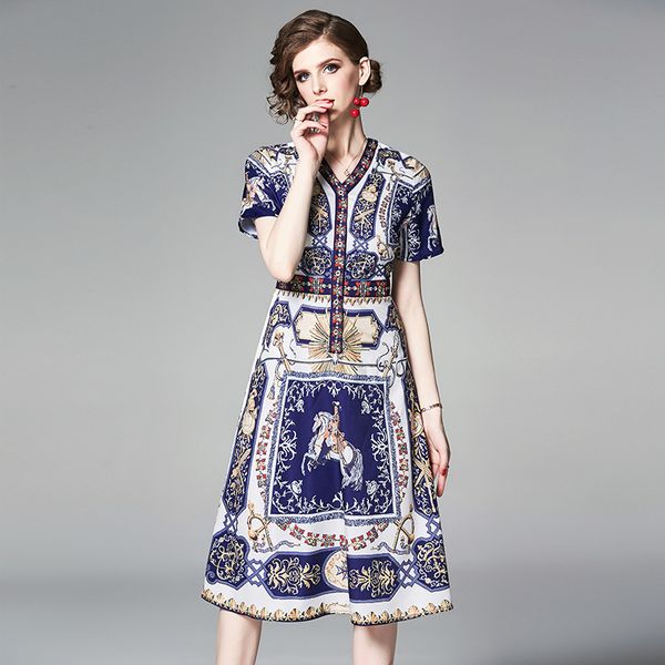 

европейская станция новый ретро v-образным вырезом печати платье высокая талия тонкий темперамент платье бесплатная доставка z-11-331, Black;gray