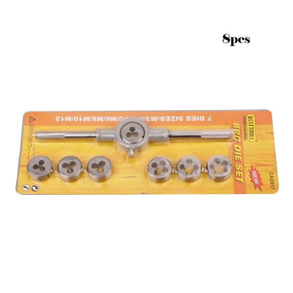 

8pcs/set metric hss circular tap die set m3 m4 m5 m6 m8 m10 m12 screw thread plugs taps with wrench broaching hand tools set