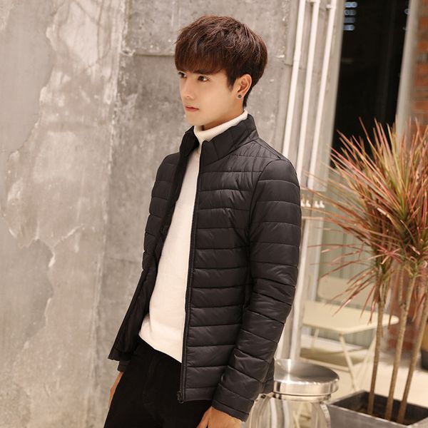 

autumn & winter new style men stand collar thick solid color down jacket cotton-padded clothes large size casual versatile cotto, Black