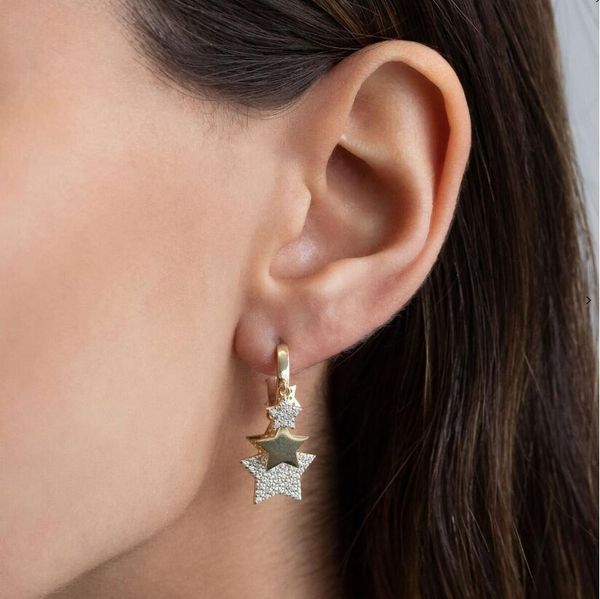 

gold silver color cute mini cz star dangle earring with shiny clear cz different sizes star for women luxury charm party jewelry