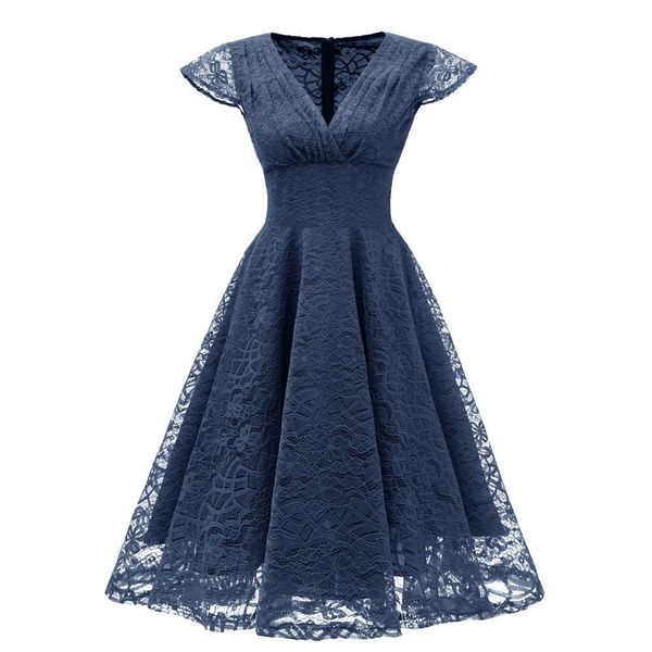 

real image navy blue lace homecoming dresses v neck capped sleeveless knee length short even party wear formal gown casual dress cps1432, Blue;pink