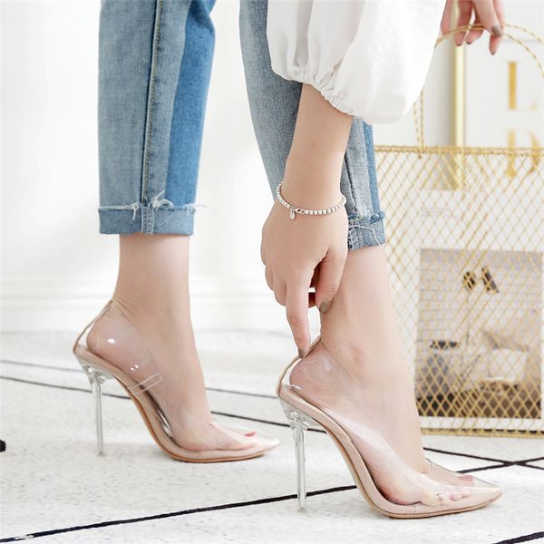 

2019 women 11cm high heels scarpins female dress wedding transparent sandals shoes lady heels summer fetish pvc prom pumps, Black