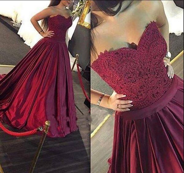 

2017 burgundy evening dresses ball gown sweetheart lace bodice formal prom dresses evening wear party dresses stain custom made, Black;red