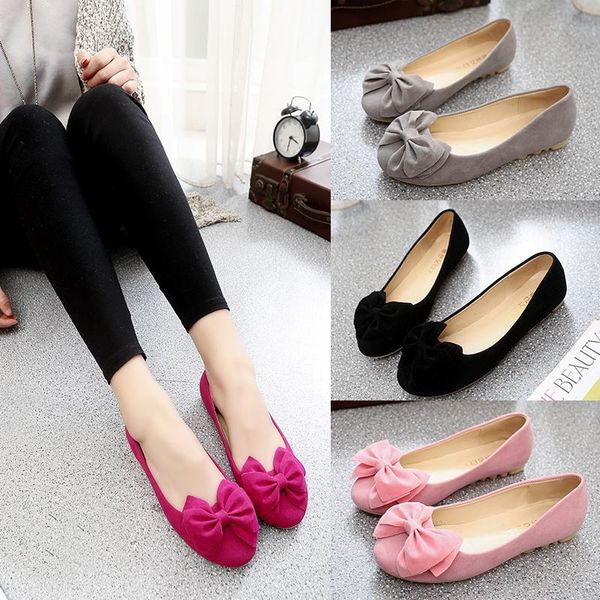 

2018 spring summer women loafers candy color bowtie slip on suede ballet flats solid sweet shoes flat woman round toe boat shoes, Black