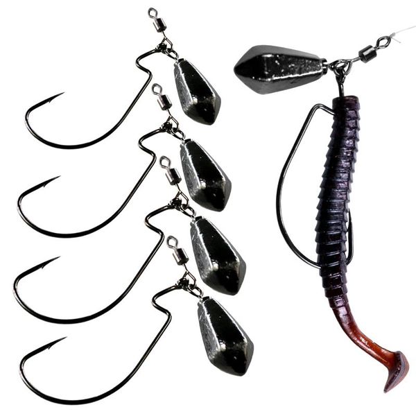 

fishing hooks 10pcs/5pcs soft worm with weight high carbon steel wide crank offset fishhooks drop s rig tackle