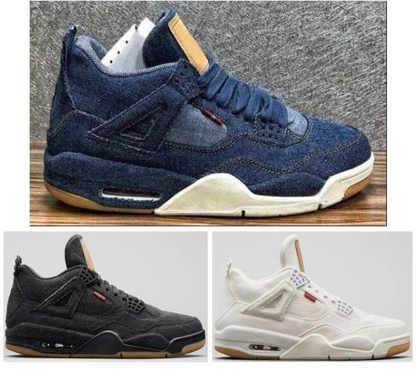 

better quality 4 4s denim travis blue basketball shoes men blue black white denim jeans sports sneakers new with box