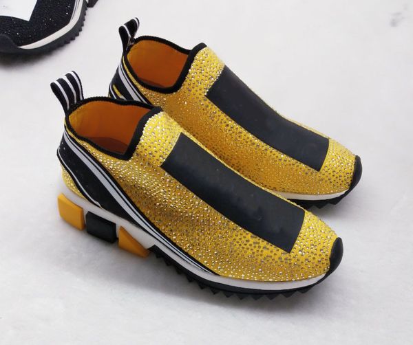 

2019 women luxury fashion rhinestone sneaker mens designer shoes fabric stretch jersey slip-on sneaker lady rubber micro sole casual shoes, Black