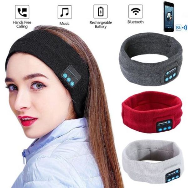 

women men wireless bluetooth stereo headphone headset headband mic big power stretch solid headband headwear, Blue;gray