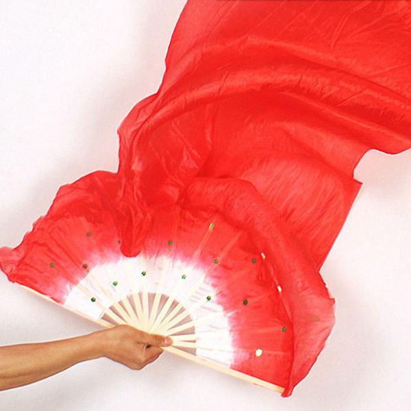 

1.8m hand made colorful belly dancing bamboo long silk fans veils dance fan 7 colors, Black;red