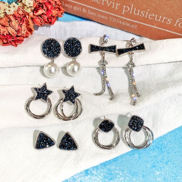 

s925 sterling silver needle кристалл sexy длинной подвеска подвеска кисточка мотаться серьги для ювелирных изделий женщины девушки моды сине, Golden;silver