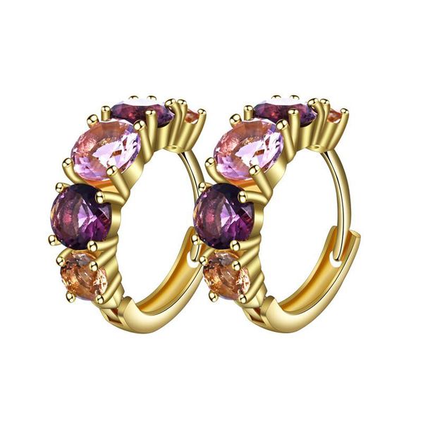 

fashion hoop earrings for women gold color plated with pink purple zircon crystal earrings statement jewelry high quality, Silver