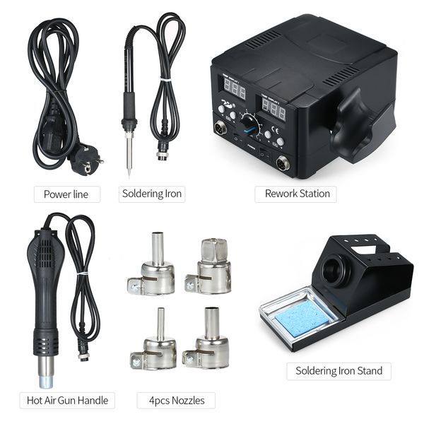 

2 in 1 750w digital rework station dual led digital soldering station air gun rework electric soldering iron