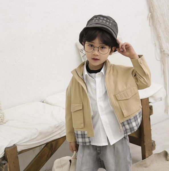 

2020 new style boys patchwork coat spring fashion full sleeve kids jacket 3-8t hm680, Blue;gray