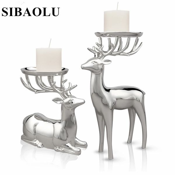 

европа стиль deer форма металла подсвечник high end посеребренная канделябры современные свадебные украшения дома серебряная свеча stand