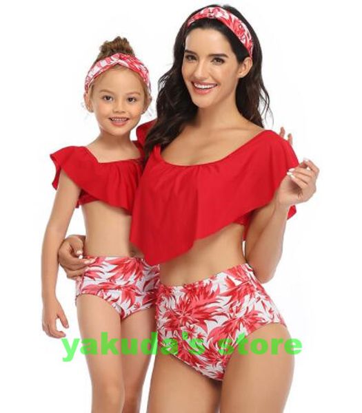 

2023 popular split swimwear women's high waisted bikini with ruffles parent child swim wear bikini set flexible stylish wear
