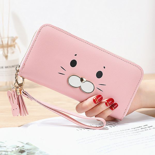 

ladies hand wallet long 2020 new pure color large capacity zip coin purse, Red;black