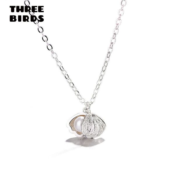 

three birds trendy silver shell pendant necklace fashion ocean series geometric pearl necklace for women korean jewelry 2019, Golden;silver