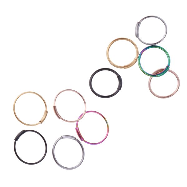 

10 pieces stainless steel seamless nose hoop stud ear septum lip eyebrow earring piercing 8/10mm 18g, Slivery;golden